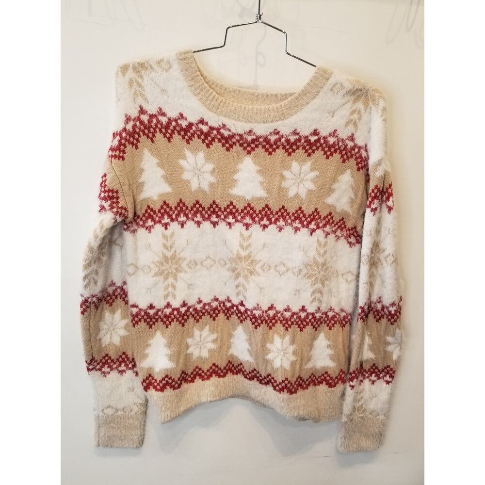 Ugly Christmas Sweater Snowflakes Xmas Trees Cozy Holiday Womens M - Picture 2 of 9